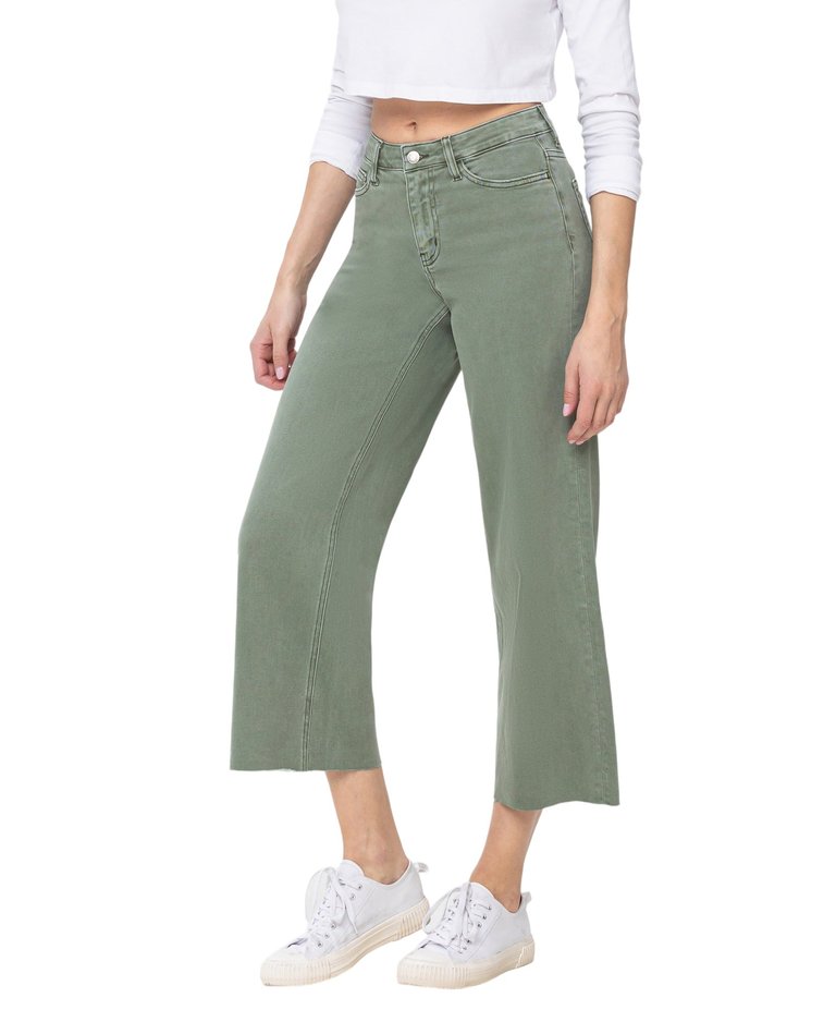 Army Green - High Rise Crop Wide Leg Jeans