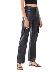 Astonished - High Rise Coated Cargo Straight Jeans
