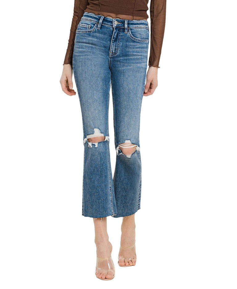 Feasibly - High Rise Clean Cut Hem Cropped Flare Jeans - Medium