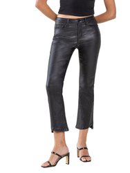 Jet Black - High Rise Polymer Coated Flare Jeans - Black