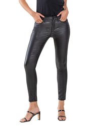 Jet Black - Mid Rise Polymer Cropped Skinny Jeans - Black
