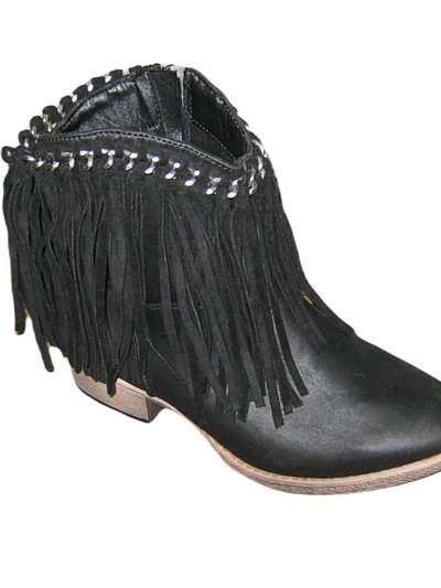 Very G Juno With Chain And Fringe Accents Round Toe Booties In Black product