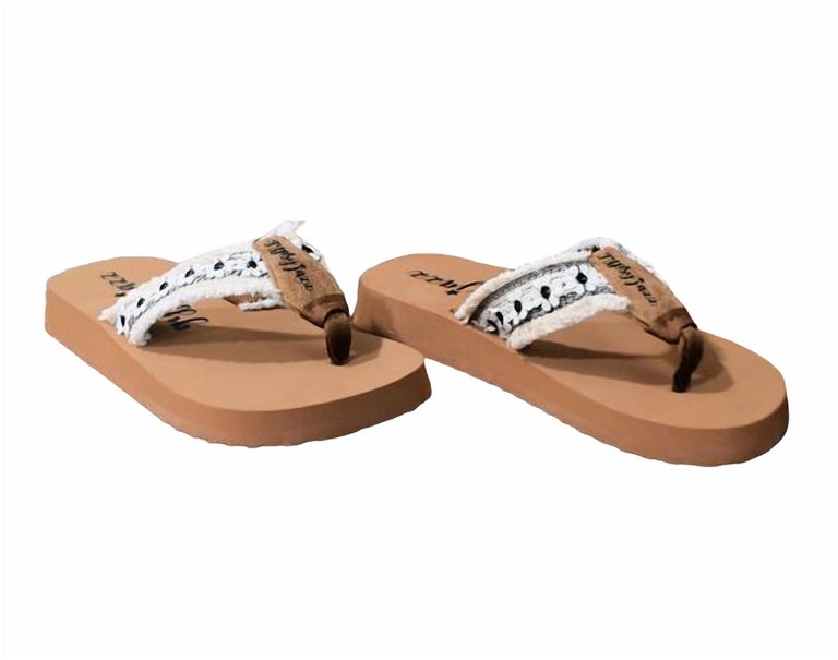 Women's Gypsy Jazz Daisies Flip Flops In White And Black