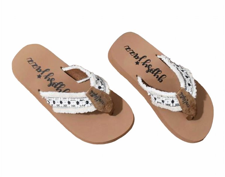 Women's Gypsy Jazz Daisies Flip Flops In White And Black - White And Black