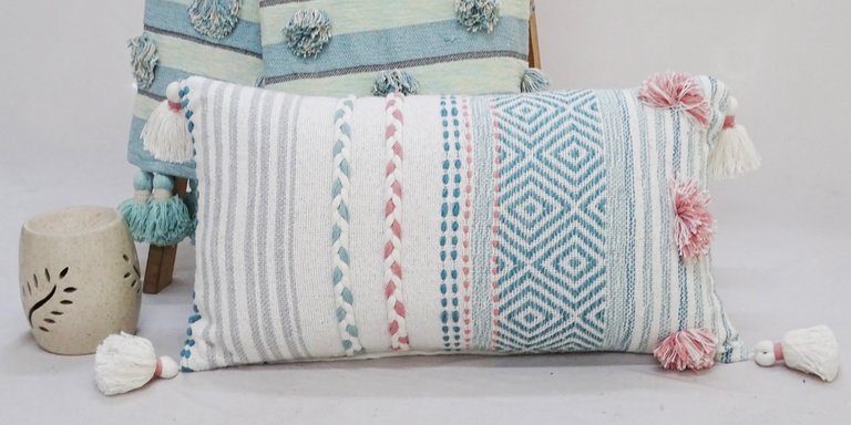 14" x 24" Striped Throw Pillow With Braid And Tassels