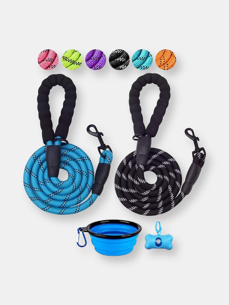 5 Ft Dog Leash Set Of 2 (Black, Blue)