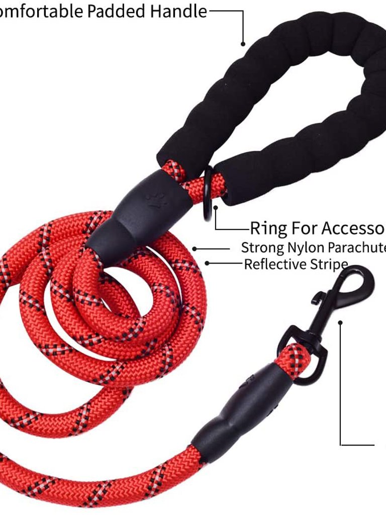 5 Ft Thick Highly Reflective Dog Leash-Red