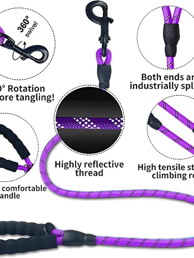 6 Ft Thick Highly Reflective Dog Leash-Purple
