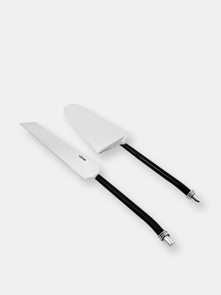 Cake Cutting & Serving Set (Black, Twisted Handle)