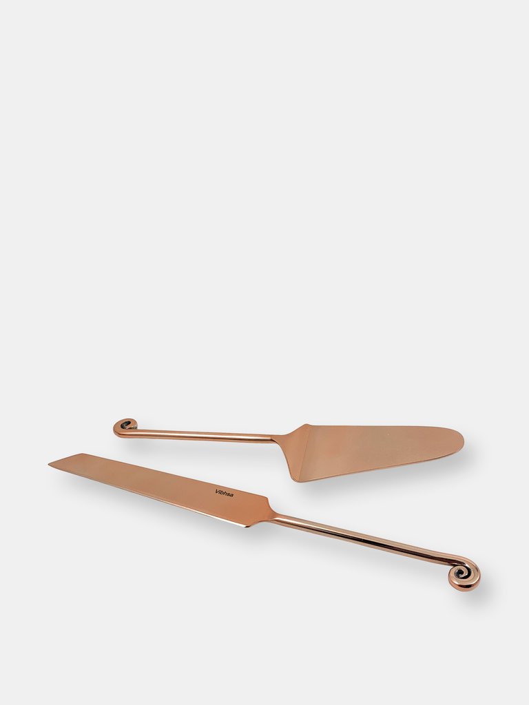 Cake Cutting Serving Set with Forks (Copper Finish, Circle Design)