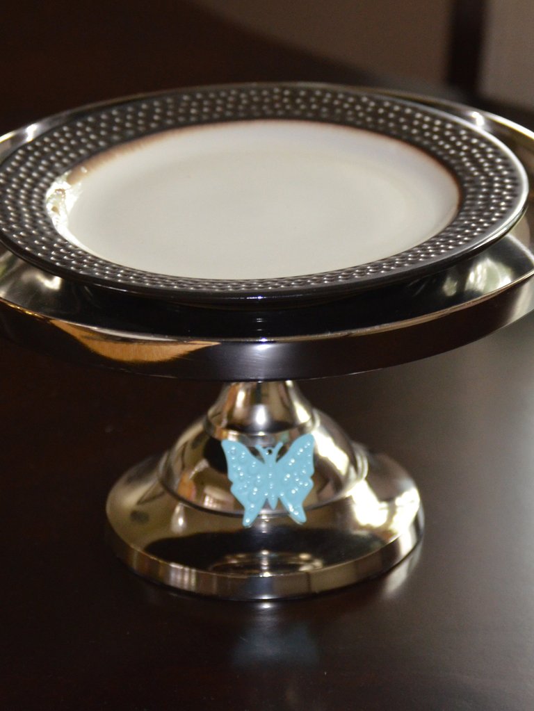 Cake Stand with Turquoise Butterfly (10" Cake Holder)