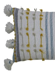 Designer Striped Pillow With Large Poms And Tassels 14"x20"