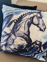 Embroidered 18"x18" Blue Decorative Pillow, Horse