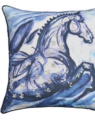 Embroidered 18"x18" Blue Decorative Pillow, Horse - Blue