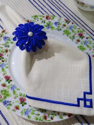 Table Cloth Napkins With Blue Embroiderey, Set Of 4
