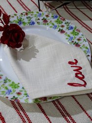 Table Cloth Napkins With Red Embroiderey, Set Of 4