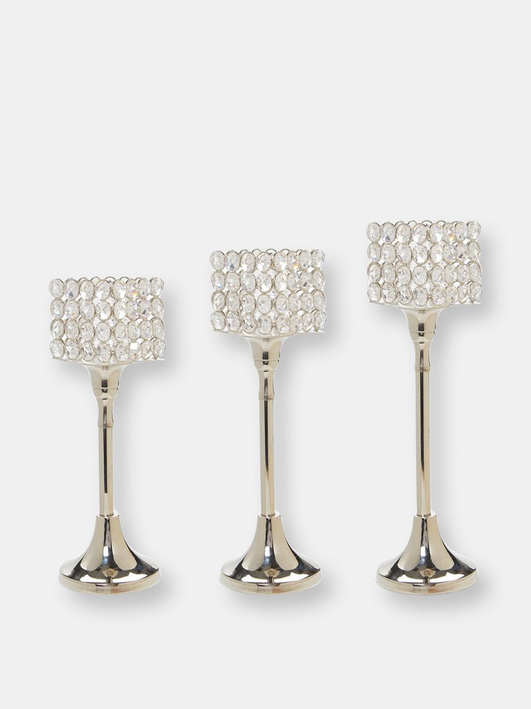 Vibhsa Crystal Aluminium Candle Holder Set Of 3