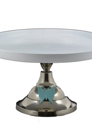 White Cake Stand with Turquoise Butterfly (10" Cake Holder)