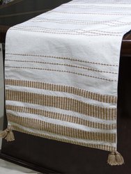 Woven Cotton Table Runner Off White And Beige 16" x 90" - Off White/Beige