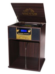 Boyleston 7-in-1 3-Speed Turntable Music Center with Album Storage - Espresso