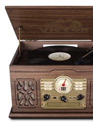State 7-In-1 Wood Music Center With 3-Speed Turntable & Dual Bluetooth - Espresso