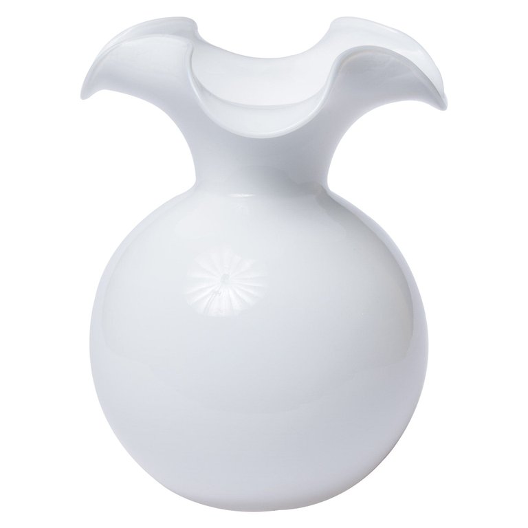 Hibiscus Glass White Large Fluted Vase - White