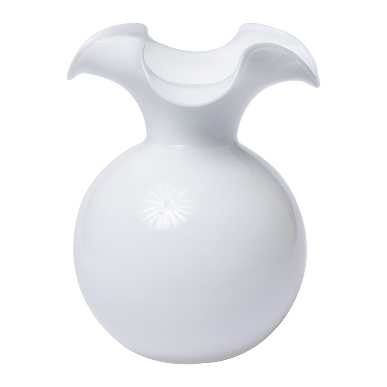 Hibiscus Glass White Medium Fluted Vase - White