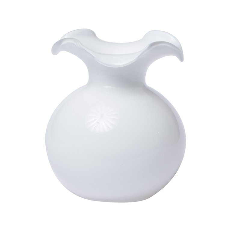 Hibiscus Glass White Small Fluted Vase - White