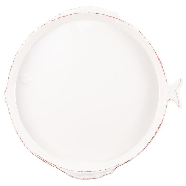 Melamine Lastra Fish White Round Platter - White