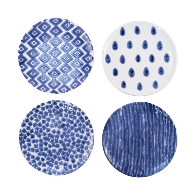 Santorini Assorted Salad Plates - Set Of 4 - Blue