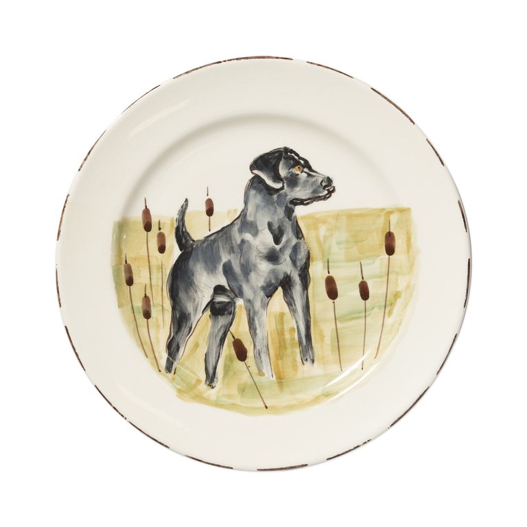 Wildlife Black Hunting Dog Dinner Plate - Handpainted