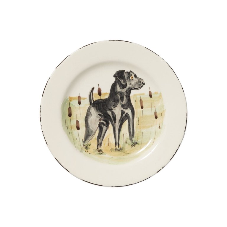 Wildlife Black Hunting Dog Salad Plate - Handpainted