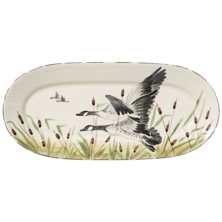 Wildlife Geese Small Oval Platter - Handpainted