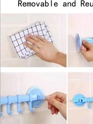 Adjustable 6 In1 Bathroom Plastic Corner Hooks Suction Cup Towel Bar, Holder For Bathroom, Kitchen, Laundry Room, Mudroom - Bulk 3 Sets - Blue