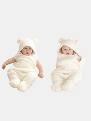 Baby Soft Plush Warm Newborn Infant Bear Shaped Hooded Swaddle Blankie Wearable Swaddle Sleeping Bag For Infant Boys Girls