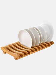 Bamboo Dish Drying Rack, 10 Slots Bamboo Cabinet Plate Stand Dish Drainer Wooden Plate Rack Pot Lid Holder Kitchen Dish Plate Organizer Bulk In 3 Sets