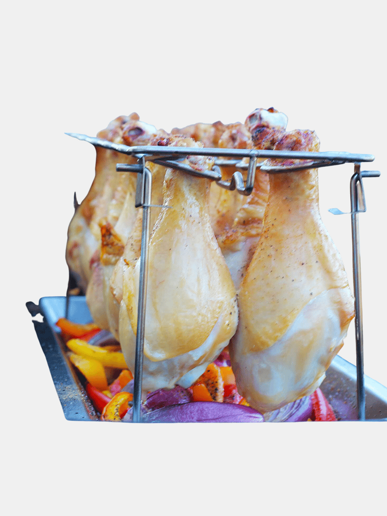 BBQ Chicken Drumsticks Rack Stainless Steel Roaster Stand With Drip Pan