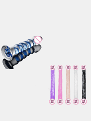 Blue Pattern Glass Crystal Transparent Toy & Big Huge Realistic 12" Dildo For Women Combo
