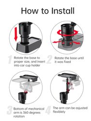 Car Cup Holder Expander With Tray 360°Rotating Table Adjustable Base