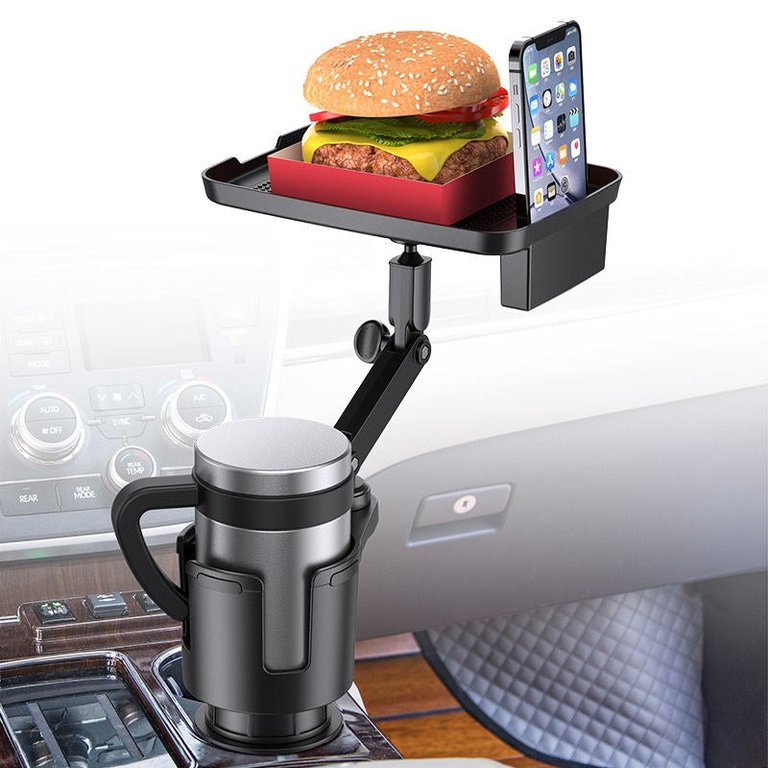 Vigor Car Cup Holder Expander With Tray 360°Rotating Table Adjustable Base