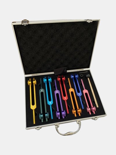 Vigor Chakra Tuning Fork Set For Healing, 7 Chakra And 1 Soul Purpose Weighted Colorful Solfeggio Tuning Forks, Aluminum Alloy Rubber Mallet - Bulk 3 Sets product