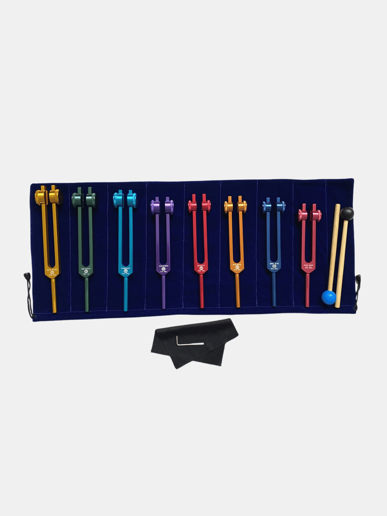 Chakra Tuning Fork Set For Healing, 7 Chakra And 1 Soul Purpose Weighted Colorful Solfeggio Tuning Forks, Aluminum Alloy With Rubber Mall
