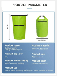Collapsible Lightweight Camping Accessories Roll Top Waterproof Storage Dry Bags For Hiking Kayaking - Bulk 3 Sets