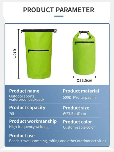 Vigor Collapsible Lightweight Camping Accessories Roll Top Waterproof Storage Dry Bags for Hiking Kayaking product