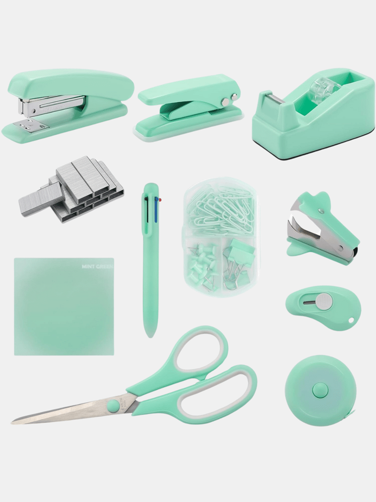 Desk Accessory Kit Cute Office Supplies Set Desktop Stapler Set - Green