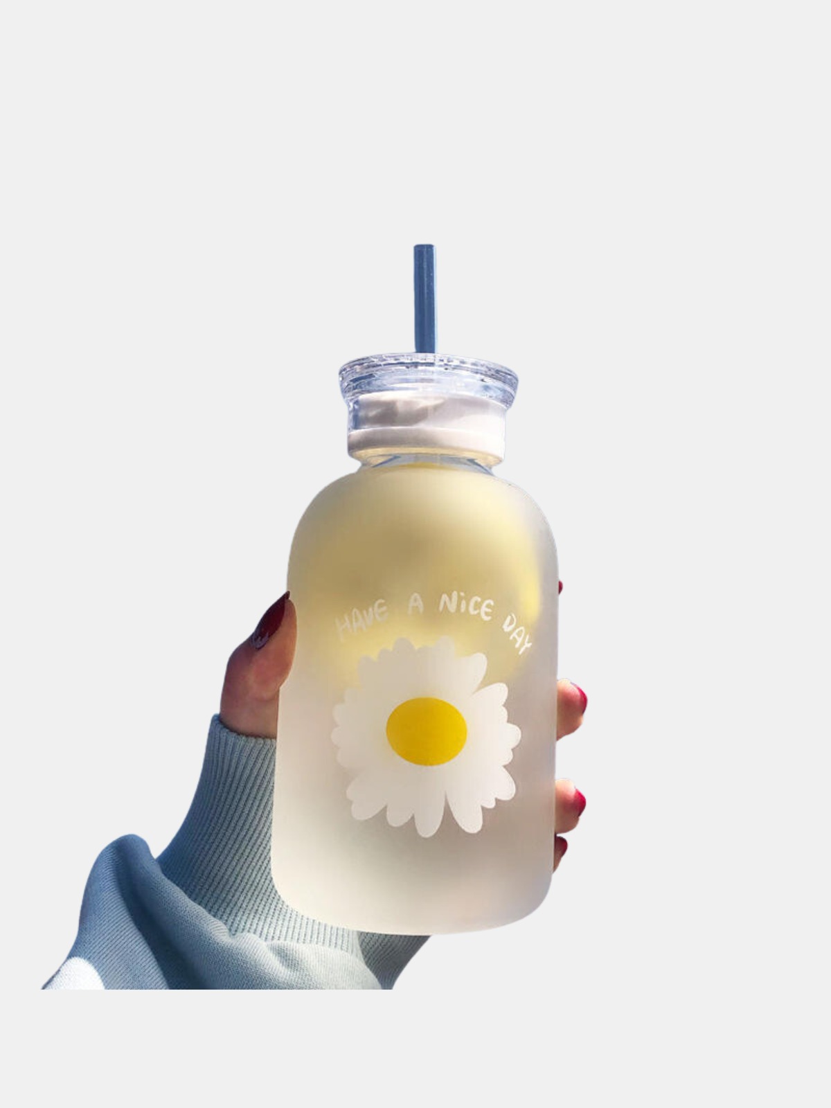 480ml Milk Juice Cute Water Bottle With Scale 2 Lids Little Daisy