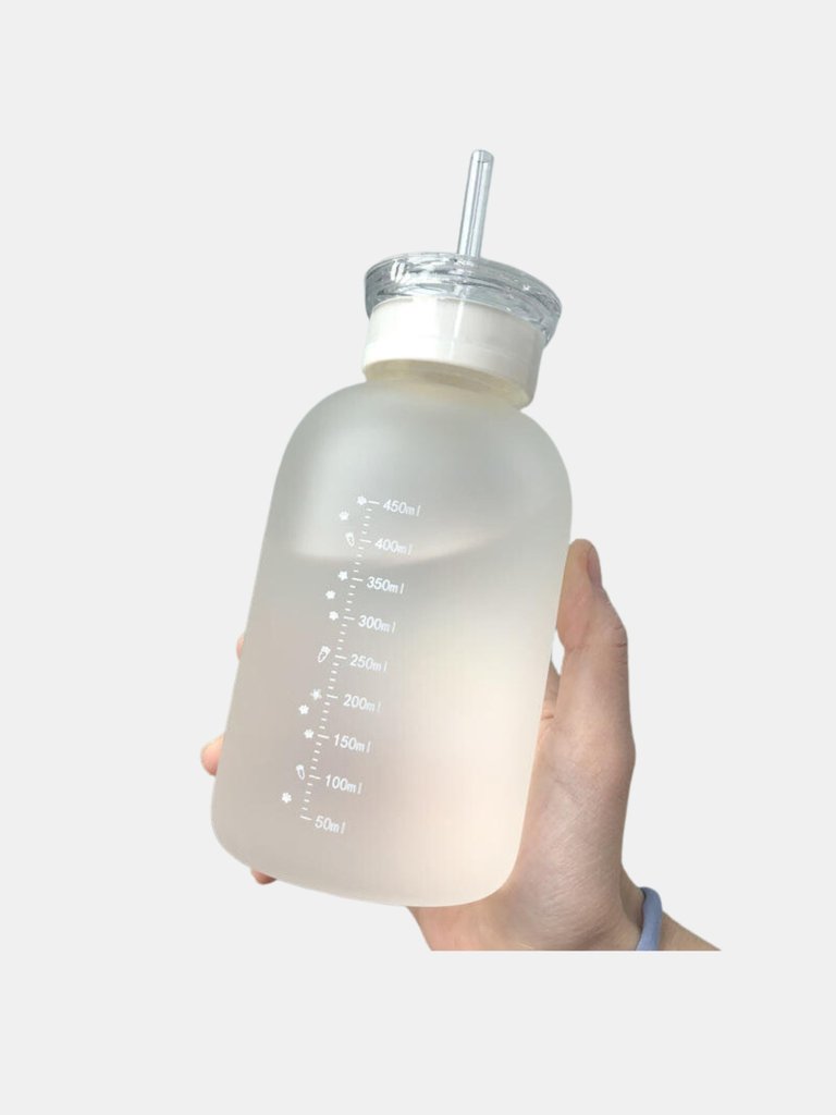 Double Cover Straw Glass, Milk Juice Cute Water Bottle With Scale Lids Little Transparent Water Cup Glass Bottles Creative Handy Cup - Bulk 3 Sets