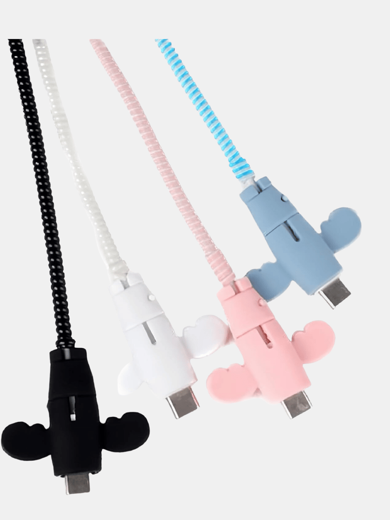 Durable Silicon Angel Wings Data Cable Protective Cover Charging Cable Anti-Break, Data Cable Protector - Multicolor, 4PCS - Bulk 3 Sets