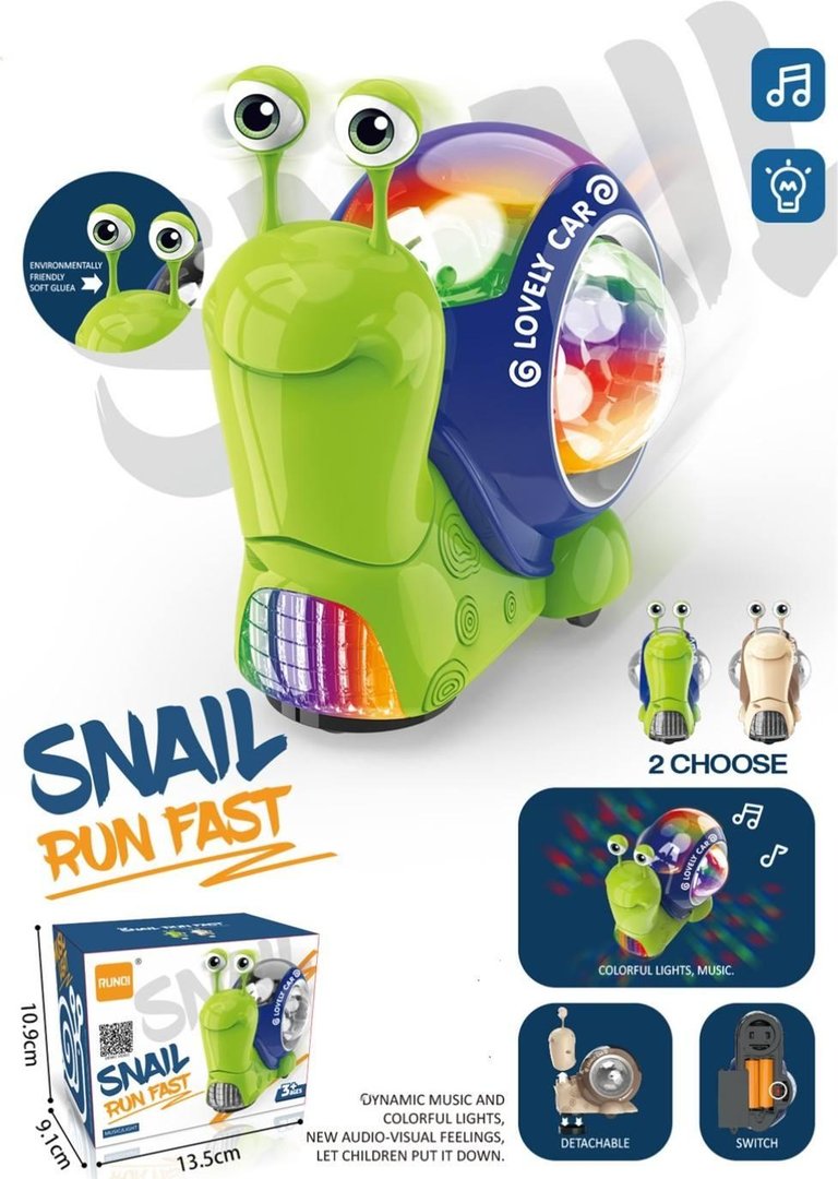 Educational Electric Lovely Walking Snail toy Music And Light Sensor Obstacles Avoidance Snail Lightup toys - Bulk 3 Sets