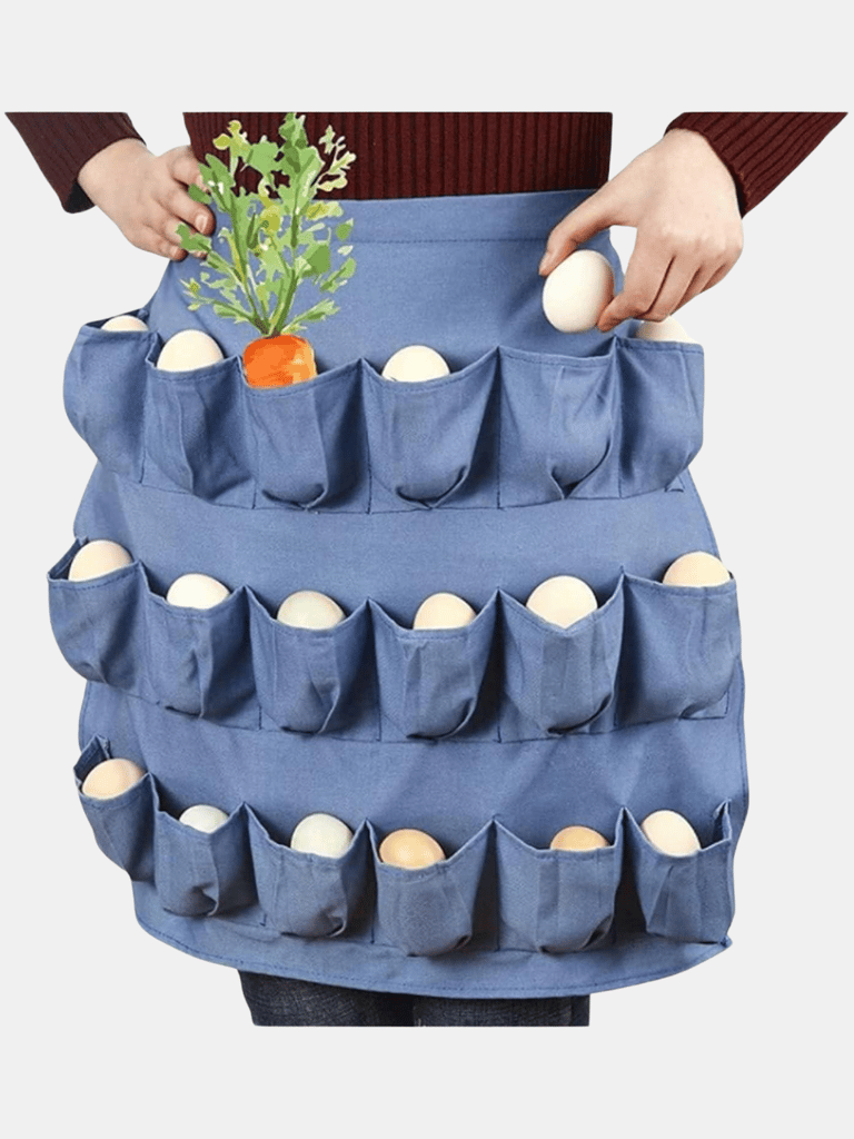 Egg Gathering Collection Apron, Poultry Farming Use, Chicken Duck Goose Egg Collecting Handy Tool, Multi Pocket Clothes - Bulk 3 Sets - Blue